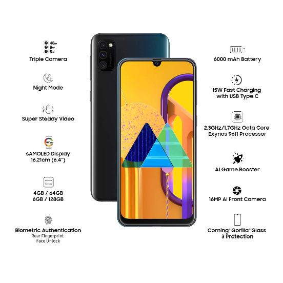 samsung m30s 128gb 6gb ram 6000mah